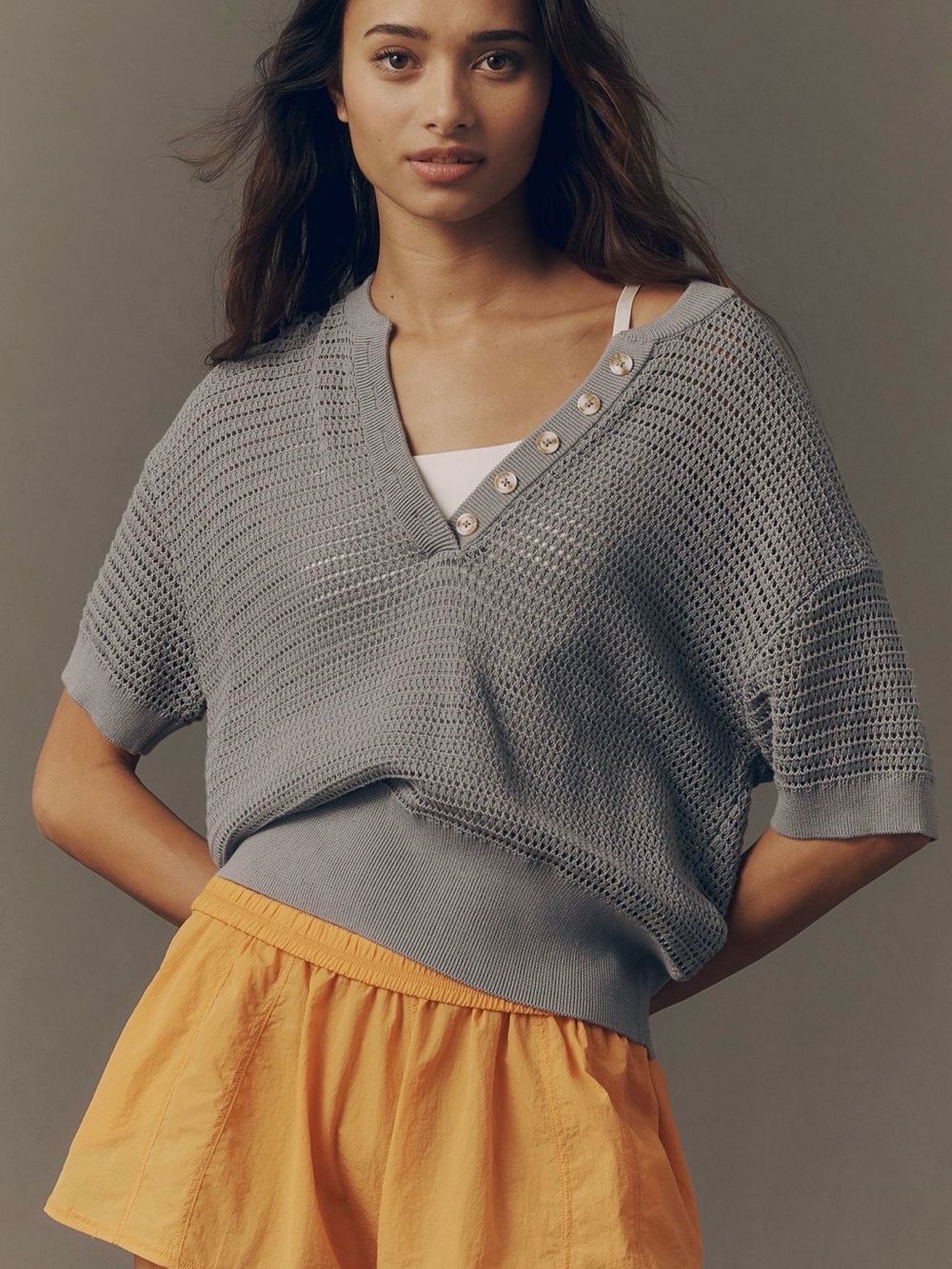 Varsity Open-Knit V-Neck Sweater in Dusty Blue Varley. Never worn! NWOT